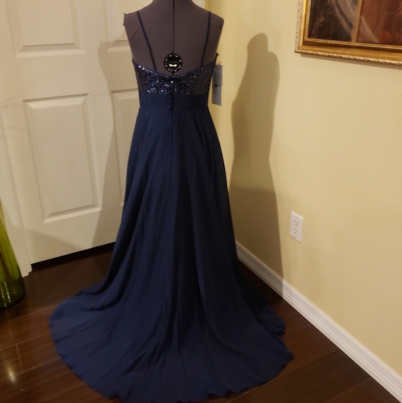 Alfred Angelo Navy Sequin Bridesmaid Dress Sz 8 - Picture 6 of 7